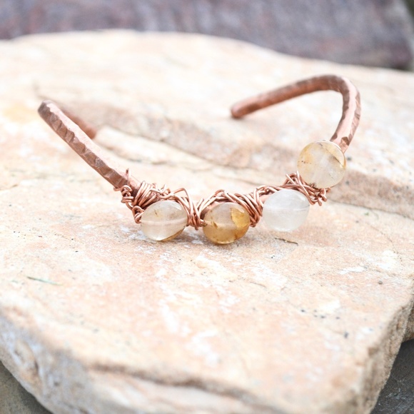 Agate Gemstone Solid Copper Cuff Bracelet Artisan - Picture 4 of 6